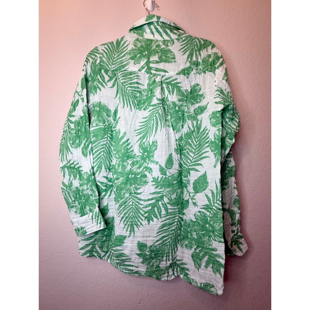 NWT Felicite Palm Print Long Sleeve Boyfriend Shirt Green Womens 3 Boho Office - Picture 3 of 4
